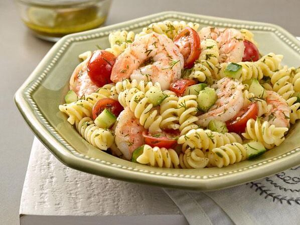 If you want to lose weight in a week you can prepare a pasta and prawn salad. 